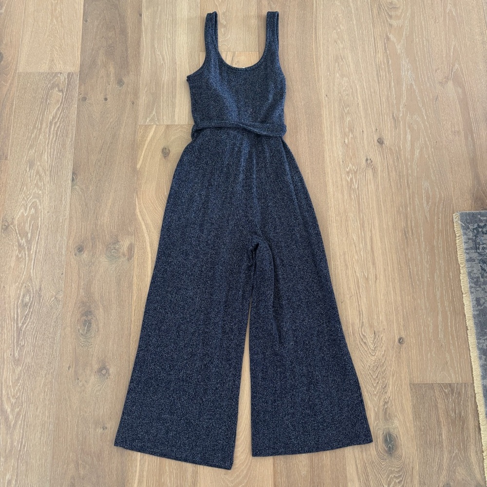 Gap navy blue marled sleeveless jumpsuit with tie waist - Picture 4 of 4